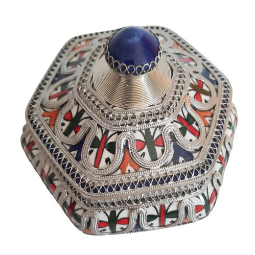 MyTindy Red and Green Moroccan Ceramic Sugar Jar with Metal