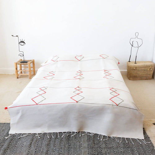 MyTindy Red and Grey Geometric Moroccan Bed Spread