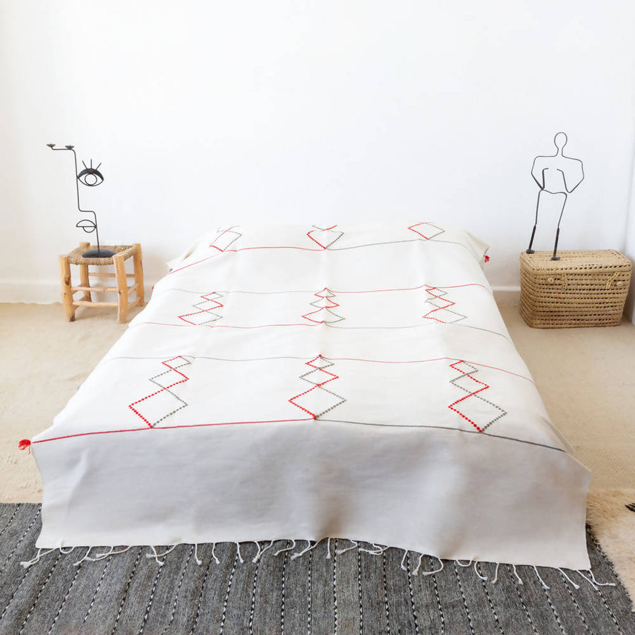MyTindy Red and Grey Geometric Moroccan Bed Spread