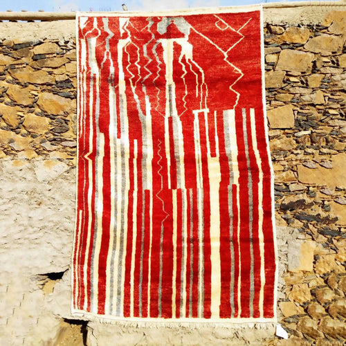 MyTindy Red and White Moroccan Rug