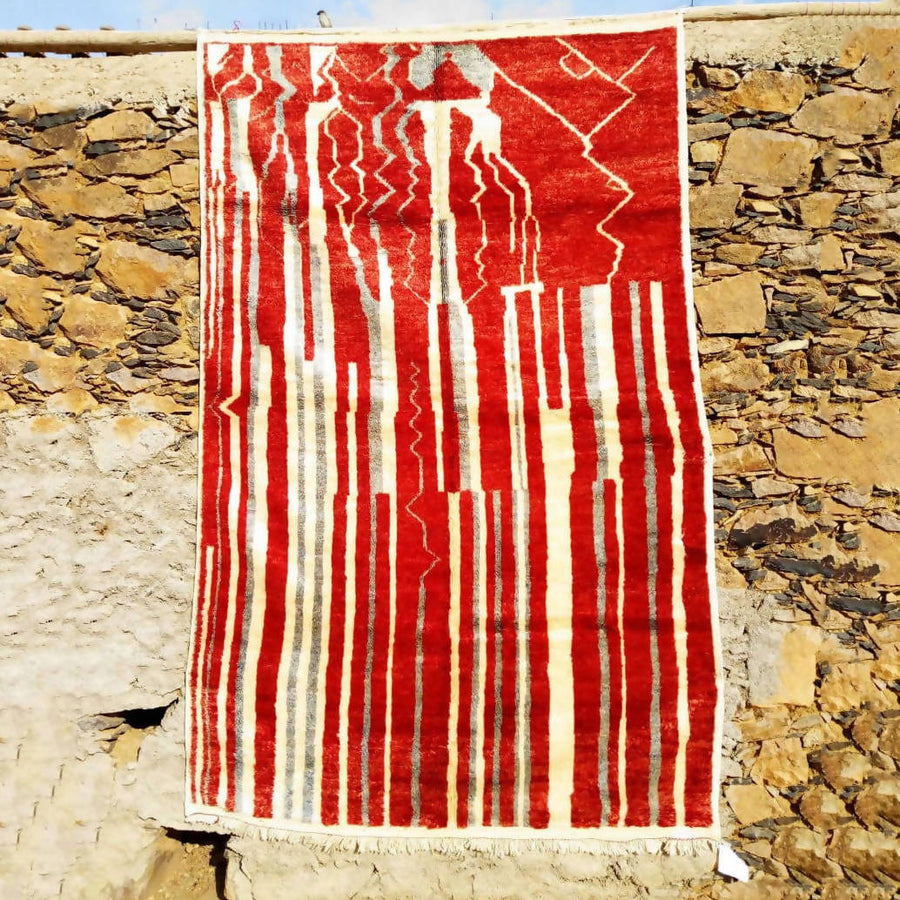 MyTindy Red and White Moroccan Rug