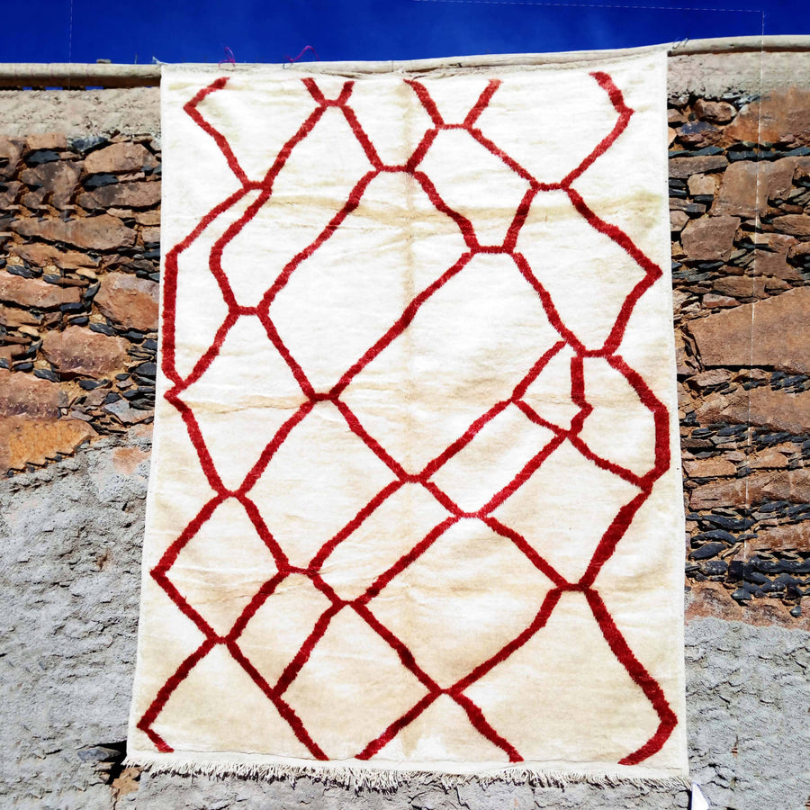 MyTindy Red and White Moroccan Rug
