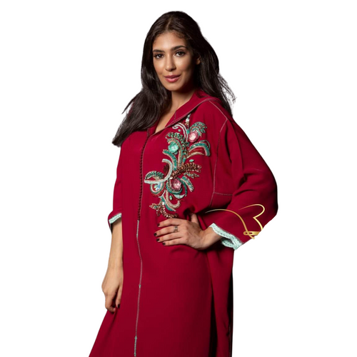 MyTindy Red Djellaba with Pearls