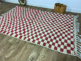 MyTindy Red Handmade Rug, Red Checkered Rug - Berber style wool rug from Morocco - Modern rug, view 4