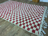 MyTindy Red Handmade Rug, Red Checkered Rug - Berber style wool rug from Morocco - Modern rug, view 5