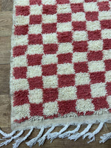 MyTindy Red Handmade Rug, Red Checkered Rug - Berber style wool rug from Morocco - Modern rug, view 6