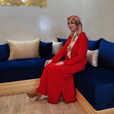 MyTindy Red Moroccan Djellaba in Crepe Fabric, view 3