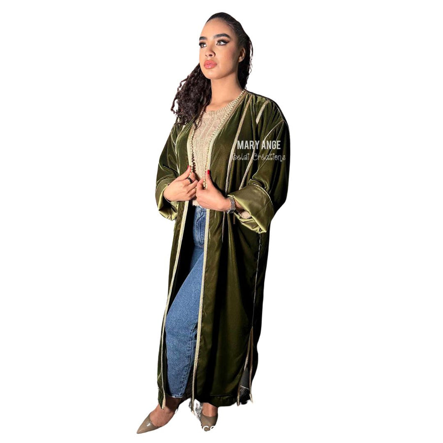 MyTindy RINA Dark Green Velvet Moroccan Kimono