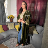 MyTindy RINA Dark Green Velvet Moroccan Kimono, view 2