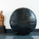 MyTindy ROUND BLACK LEATHER MOROCCAN POUF, view 2