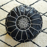 MyTindy Round Black Leather Moroccan Pouf, view 2