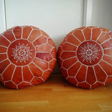 MyTindy Round Brown Leather Moroccan Pouf, view 2