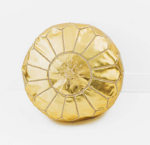 MyTindy Round Gold Moroccan Pouf ( Faux Leather)