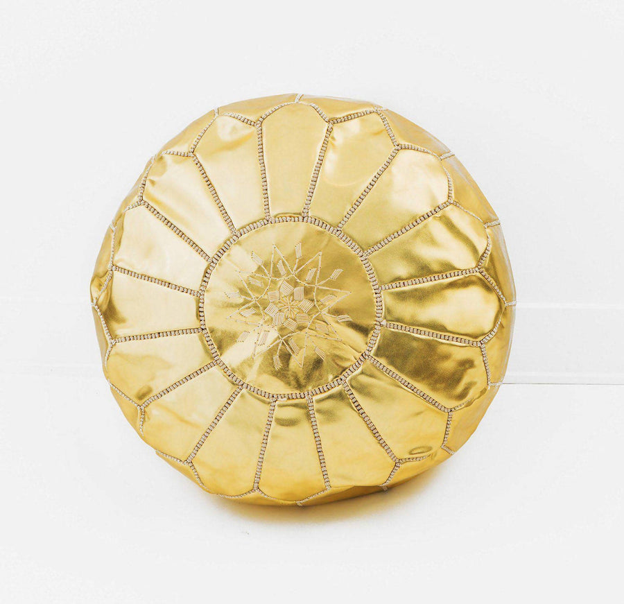 MyTindy Round Gold Moroccan Pouf ( Faux Leather)