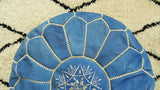 MyTindy Round Leather Moroccan Pouf , Blue Jean color, view 2