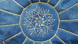 MyTindy Round Leather Moroccan Pouf , Blue Jean color, view 3