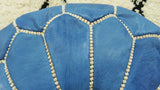 MyTindy Round Leather Moroccan Pouf , Blue Jean color, view 4