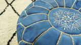 MyTindy Round Leather Moroccan Pouf , Blue Jean color, view 5