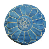 MyTindy Round Leather Moroccan Pouf , Blue Jean color, view 6