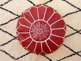 MyTindy Round Leather Moroccan Pouf , Red color, view 2