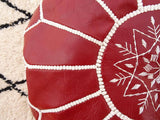 MyTindy Round Leather Moroccan Pouf , Red color, view 3