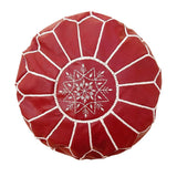 MyTindy Round Leather Moroccan Pouf , Red color, view 5