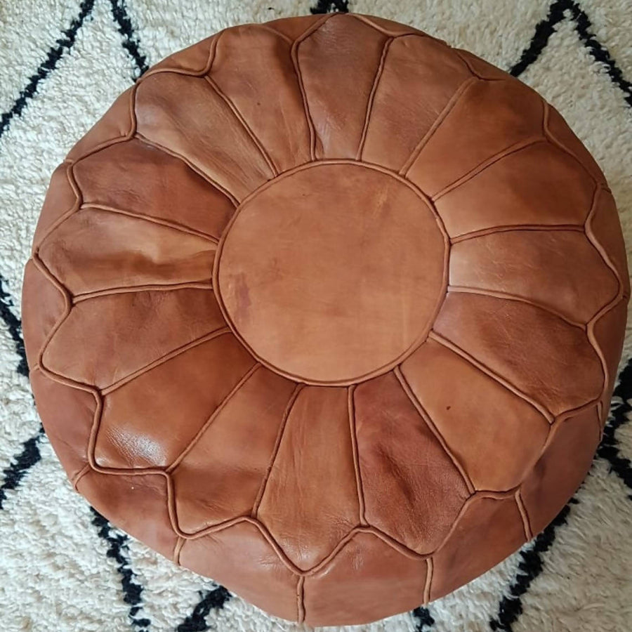 MyTindy Round Leather Moroccan Pouf