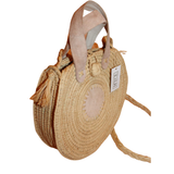 MyTindy Round Raphia Shoulder Strap Bag with Leather Pattern, view 2