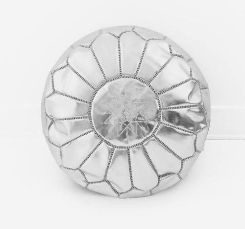 MyTindy Round Silver Moroccan Pouf ( Faux Leather)