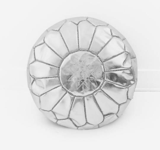 MyTindy Round Silver Moroccan Pouf ( Faux Leather)