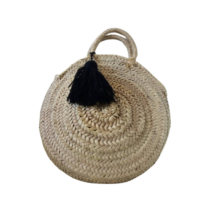 MyTindy Round Straw Basket with Black Tassel