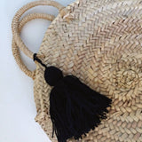 MyTindy Round Straw Basket with Black Tassel, view 2
