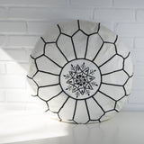 MyTindy Round White Leather Moroccan Pouf with Black Stitching, view 2
