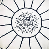 MyTindy Round White Leather Moroccan Pouf with Black Stitching, view 4