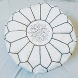 MyTindy Round White Leather Moroccan Pouf, view 2