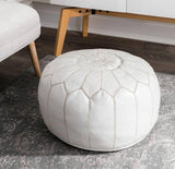 MyTindy Round White Leather Moroccan Pouf, view 3