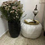MyTindy Round White Leather Moroccan Pouf, view 5