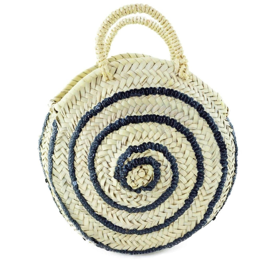 MyTindy Round Wicker Basket with Black Pearls