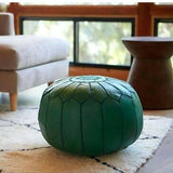 MyTindy Royal Green Leather Moroccan pouf, view 2