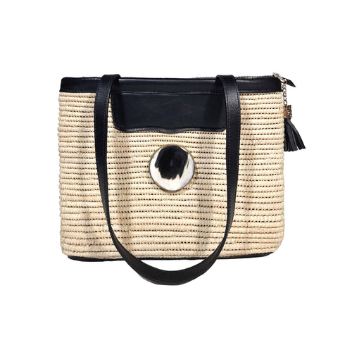 MyTindy Sac Panier en raphia et cuir / BC