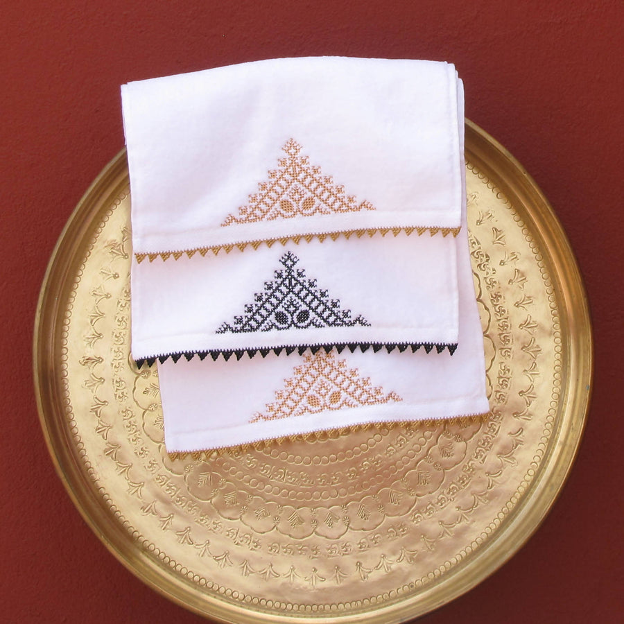 MyTindy Set of 3 Black & Gold Moroccan Embroidery Guest Towels