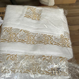 MyTindy Set of 3 Moroccan bath towels with gold trim, view 3