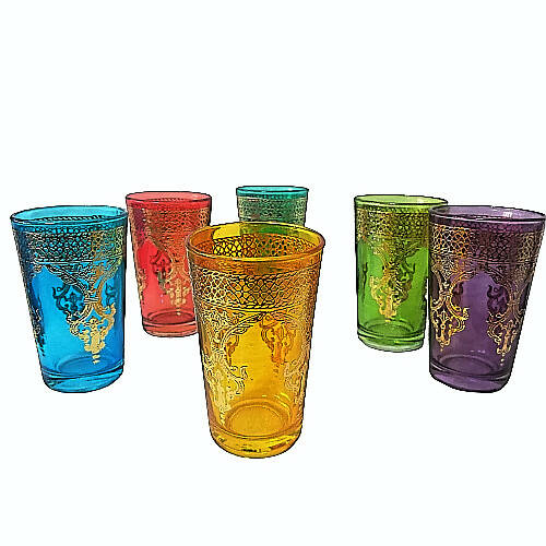 MyTindy Set of 6 Traditional Moroccan Tea Glass - Multicolor