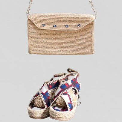MyTindy Set of Jute and Wax Sandals & Clutch