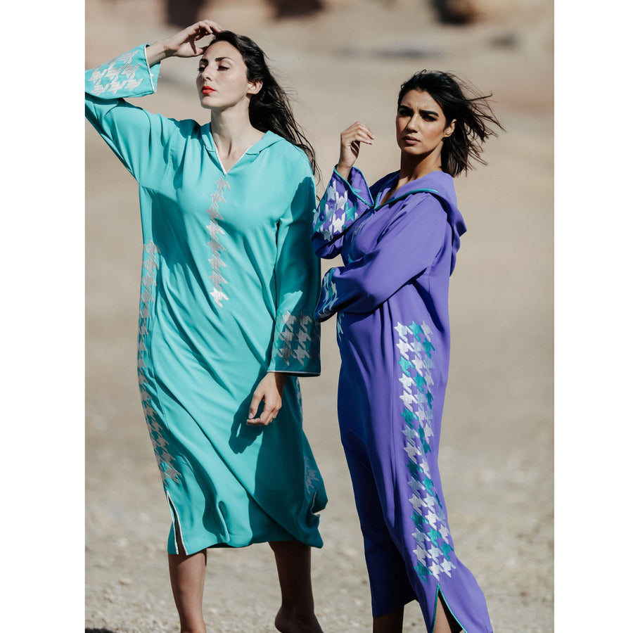 MyTindy Silver and Aqua Djellaba Moroccan Dress