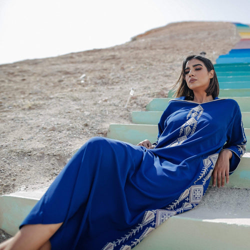 MyTindy Silver and Blue Djellaba Moroccan Dress