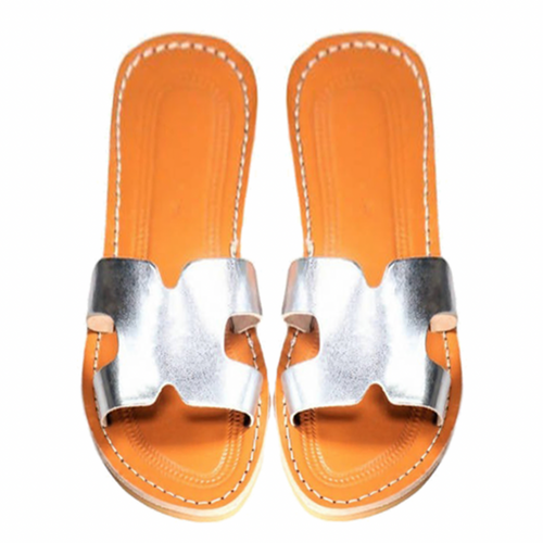 MyTindy Silver Leather Sandales H Shaped