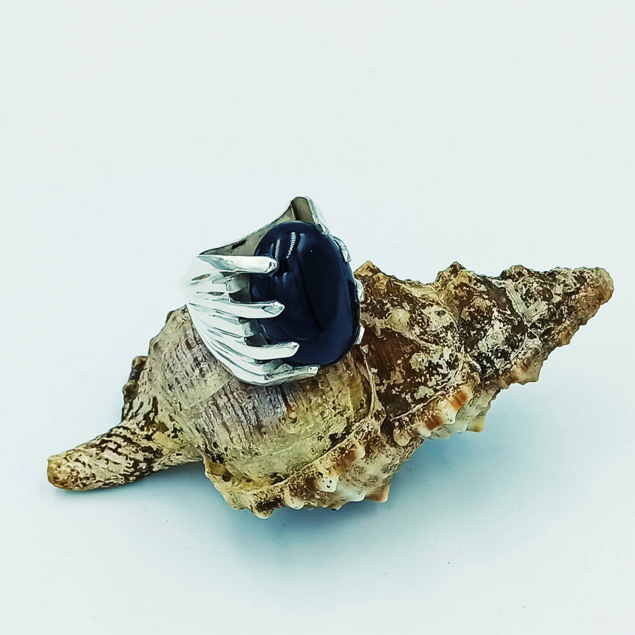 MyTindy Silver Ring with Black Stone