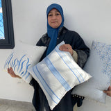 MyTindy Sky Blue Cotton "Tarz Rbati" Cushion - Bohemian Diamond Embroidery & Fringed Edges, view 2