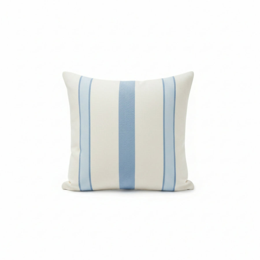 MyTindy Sky Blue "Tarz Rbati" Cotton Cushion - Geometric Stripe Embroidery